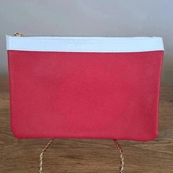 ❤️ Clarins Cosmetics Pouch Red and White Travel Bag Accessories Carrying Case - Picture 1 of 8